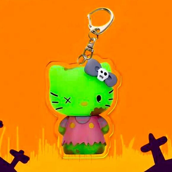 HALLOWEEN SALE Zombie Hello Kitty 2D Acrylic Bag Charm Keychain - Picture 1 of 3